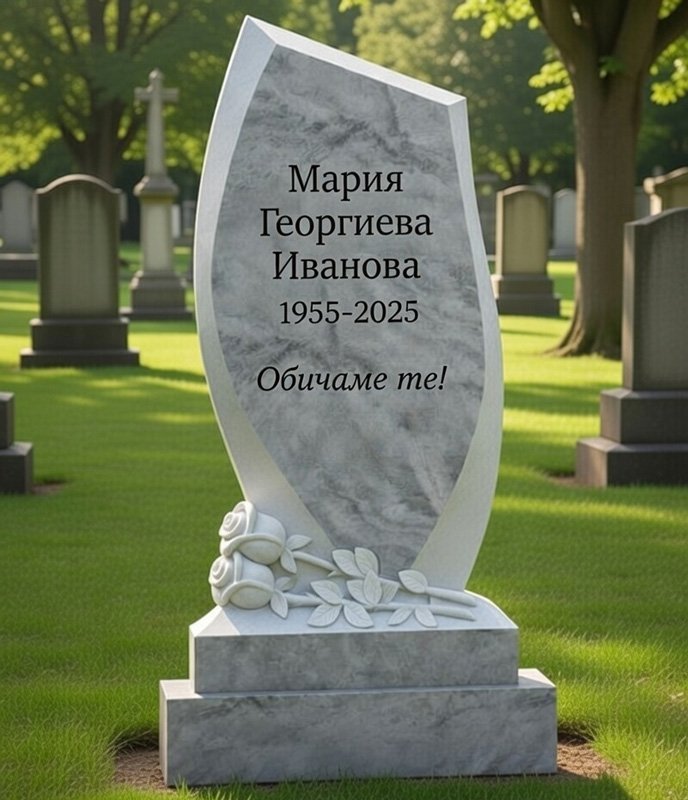 Надгробен паметник от сив мрамор Мура – красив дизайн с рози