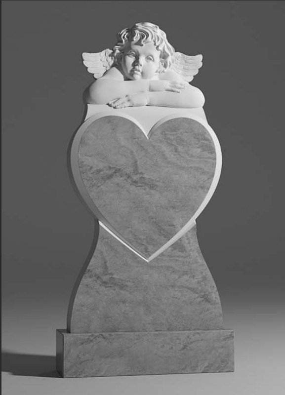 Надгробен паметник с ангел и сърце от сив мрамор – символ на вечна любов и закрила - Image 2