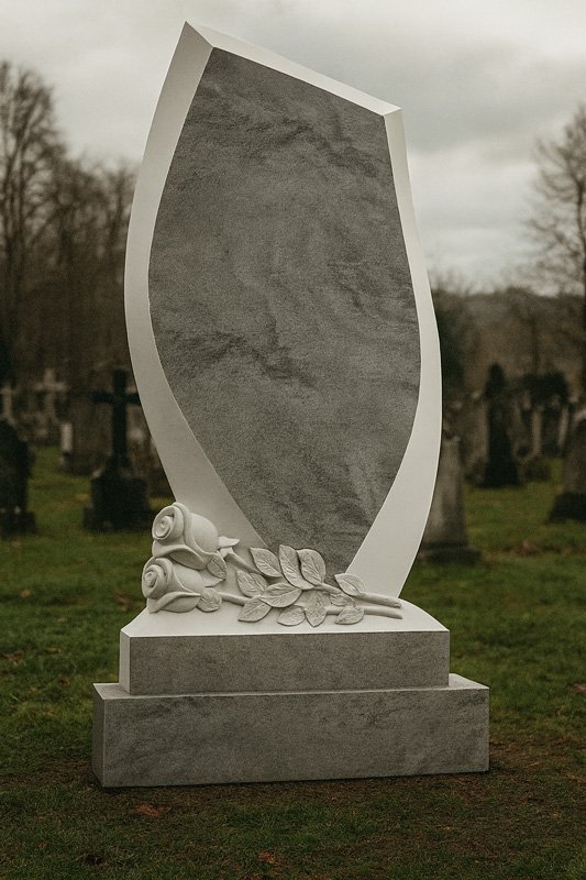 Надгробен паметник от сив мрамор Мура – красив дизайн с рози - Image 4