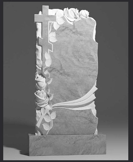 Паметник от сив мрамор 120×70 см с рози и православен кръст - Image 2