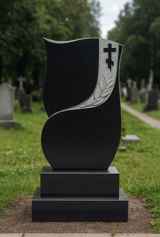 Надгробен паметник от черен гранит с православен кръст - Image 4