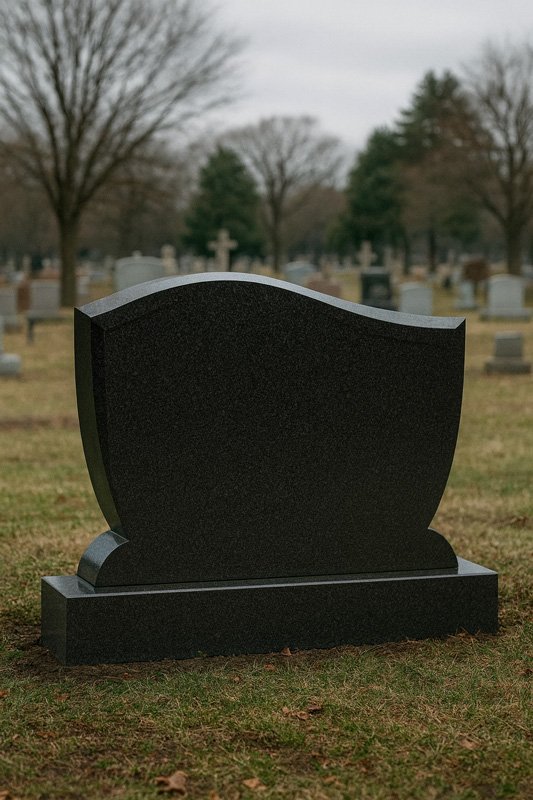 Двоен гранитен надгробен паметник – черен полиран гранит, модерен извит дизайн 110×70 см - Image 2