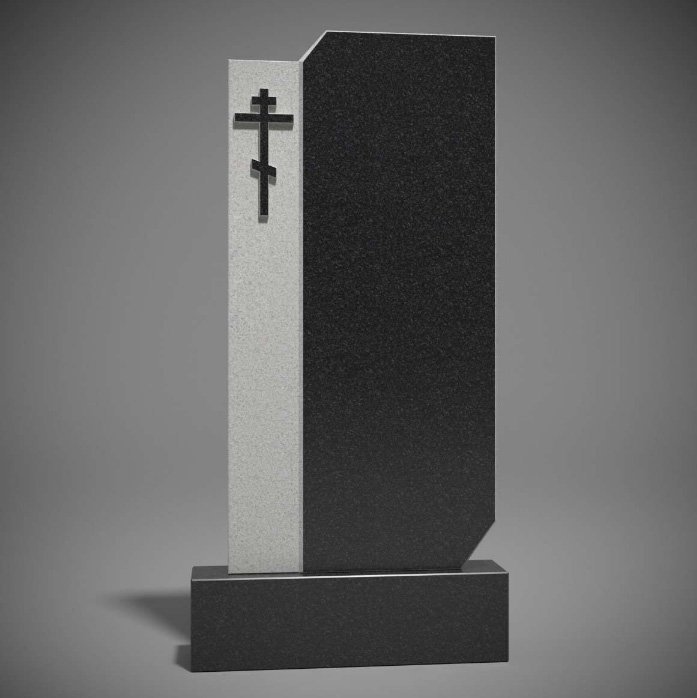 Надгробен паметник от черен гранит с православен кръст и гравиран портрет - Image 3