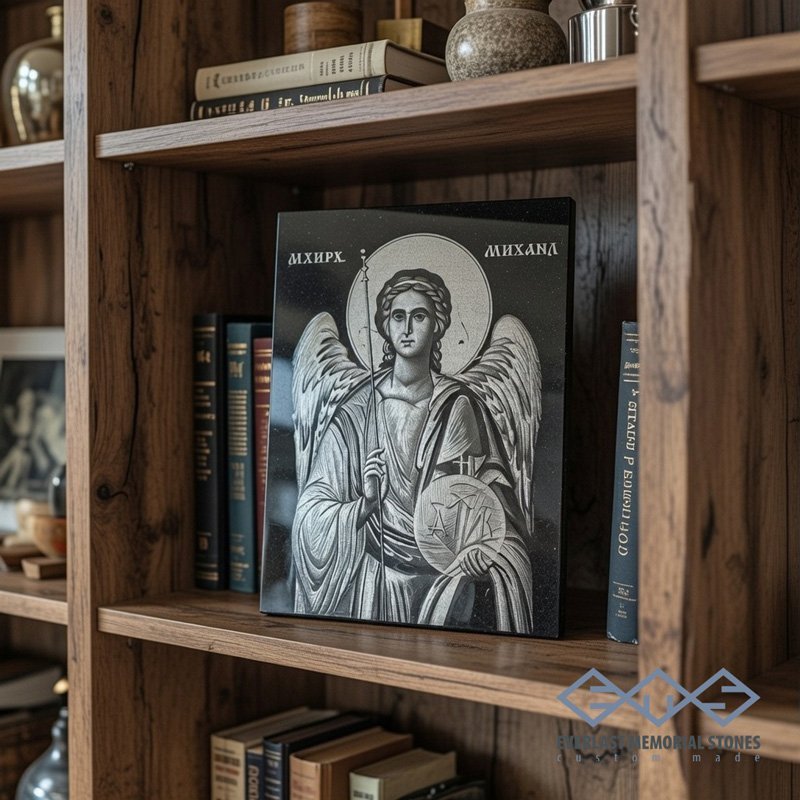 Икона на Свети Архангел Михаил върху черен гранит – вечен подарък - Image 2