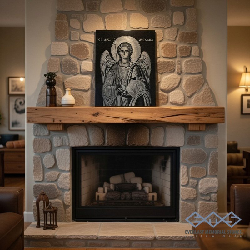 Икона на Свети Архангел Михаил върху черен гранит – вечен подарък - Image 3