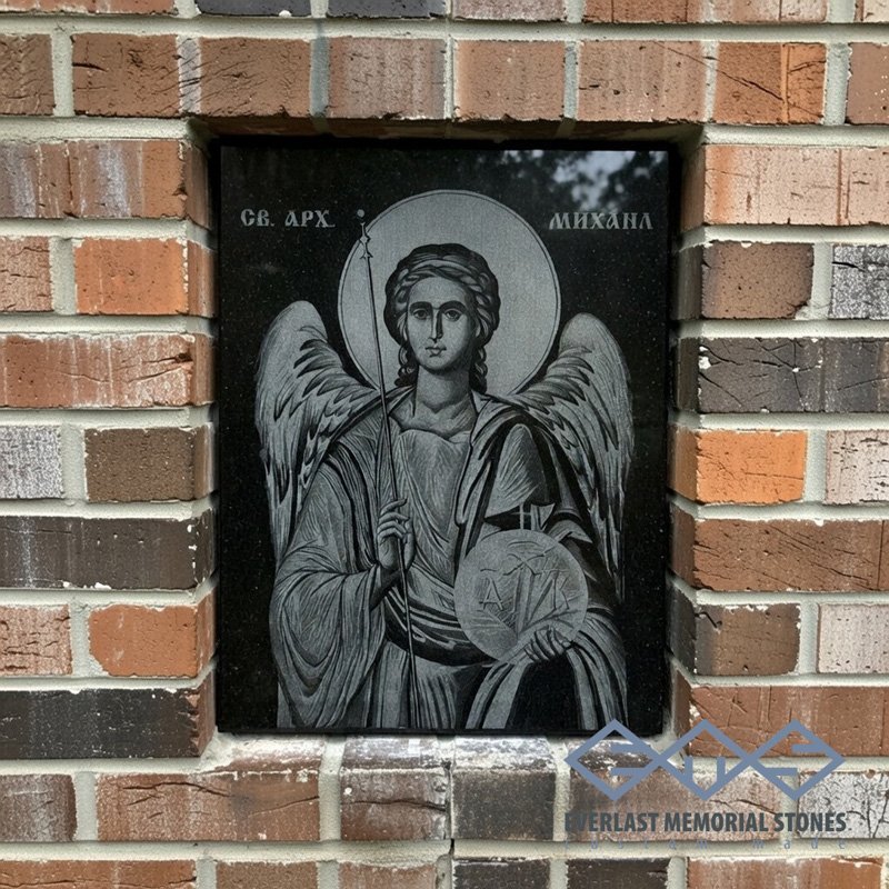 Икона на Свети Архангел Михаил върху черен гранит – вечен подарък - Image 4
