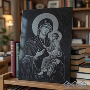 Икона на Богородица с Младенеца върху черен гранит