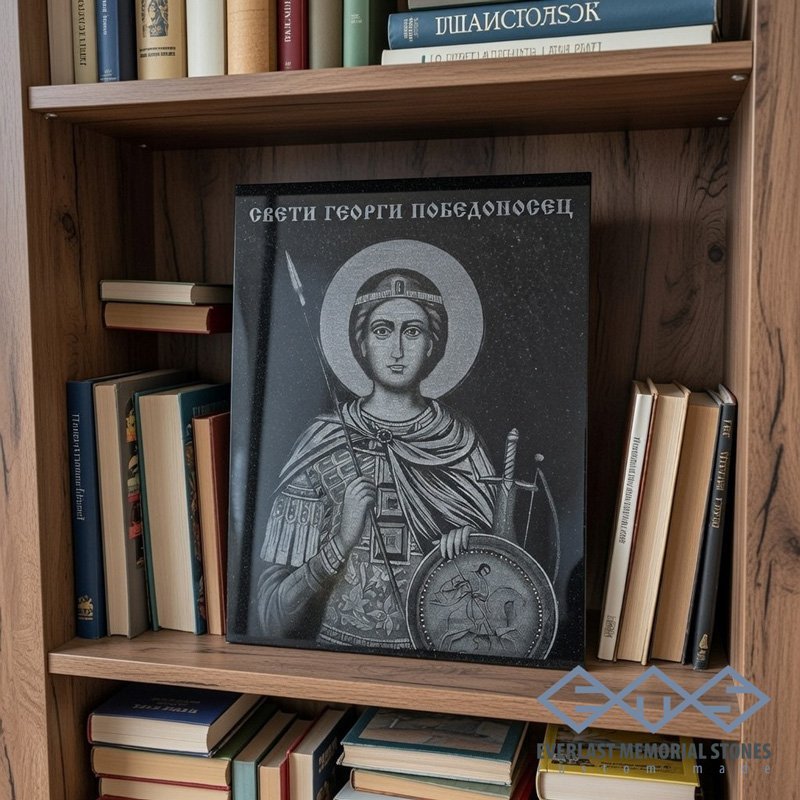 Икона на Свети Георги Победоносец върху черен гранит - Image 4