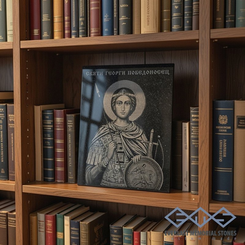 Икона на Свети Георги Победоносец върху черен гранит - Image 2