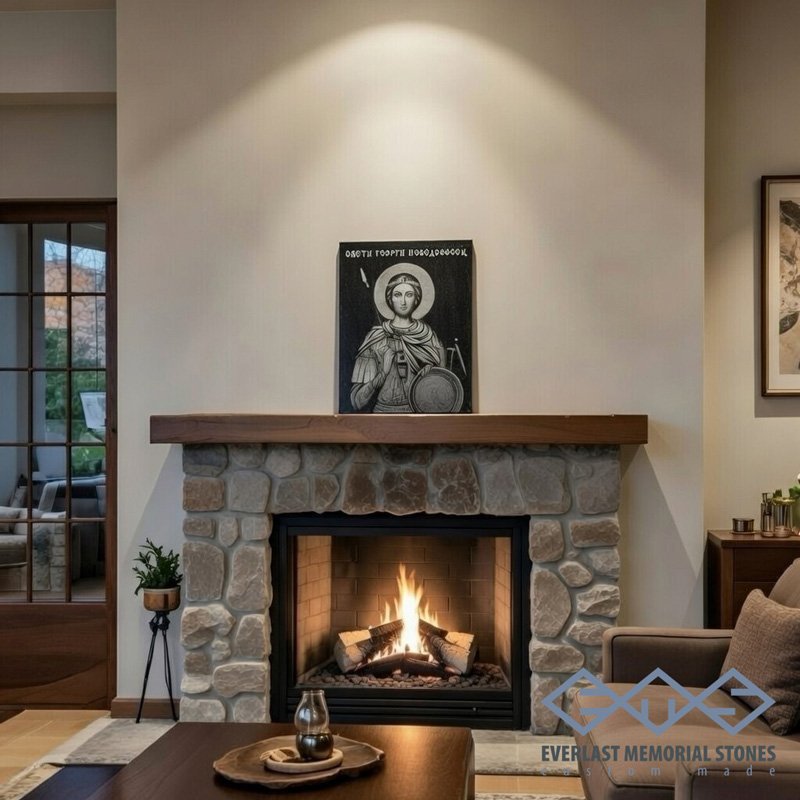 Икона на Свети Георги Победоносец върху черен гранит - Image 3