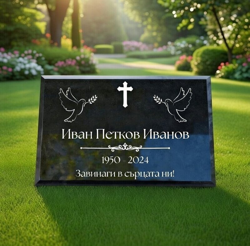 Надгробна плоча за урнова стена от черен гранит 2 см | Гравирана мемориална плоча - Image 10