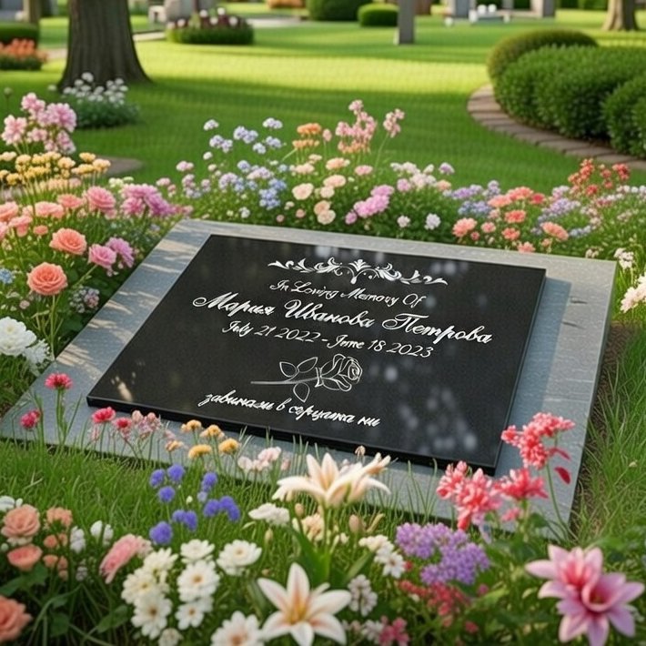 Надгробна плоча за урнова стена от черен гранит 2 см | Гравирана мемориална плоча - Image 7