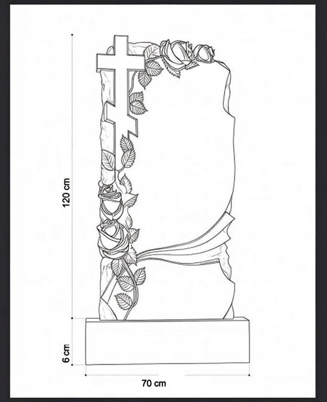 Паметник от сив мрамор 120×70 см с рози и православен кръст - Image 4