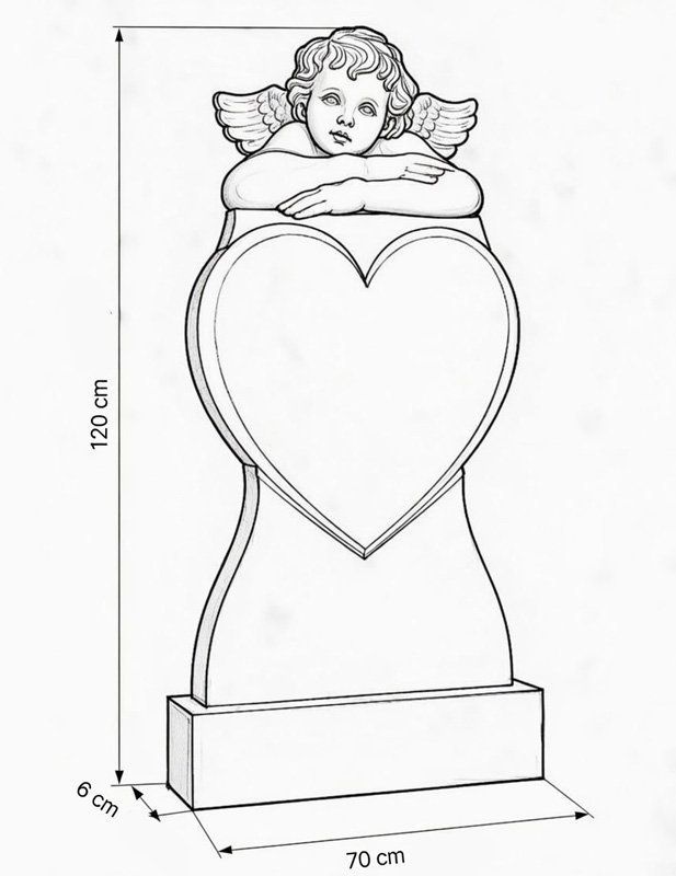 Надгробен паметник с ангел и сърце от сив мрамор – символ на вечна любов и закрила - Image 3