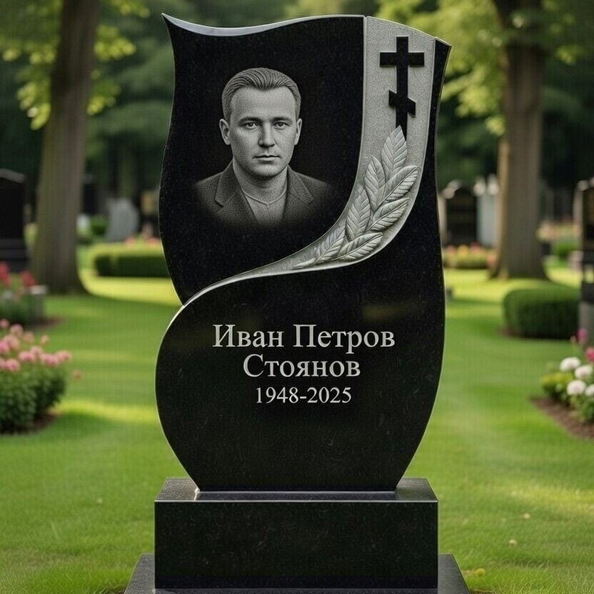 Надгробен паметник от черен гранит с православен кръст