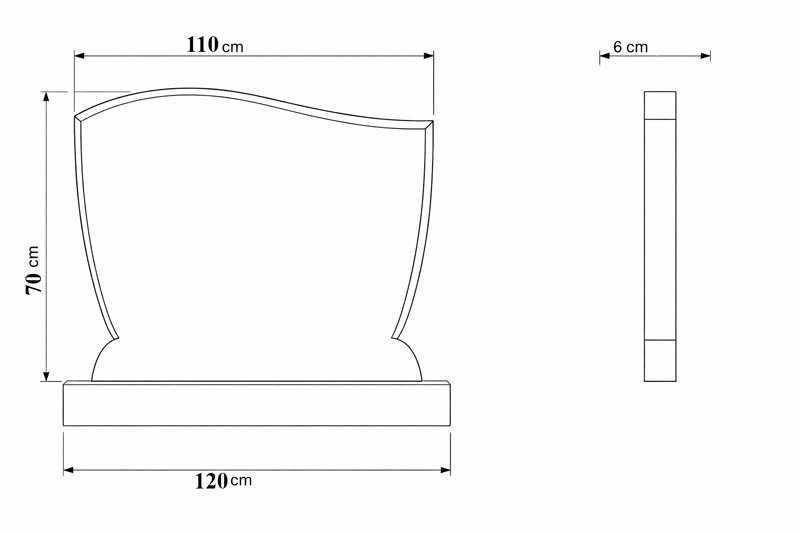 Двоен гранитен надгробен паметник – черен полиран гранит, модерен извит дизайн 110×70 см - Image 3