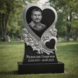 graniten pametnik s dve surca i rozi