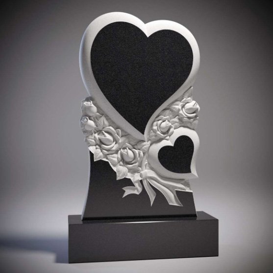 Луксозен гранитен паметник Сърце с рози и портрет – Черен гранит , модерен надгробен монумент - Image 3