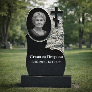 nadgroben pametnik s portret i krust ot cheren granit