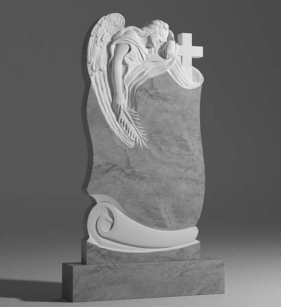 Луксозен мраморен паметник от сив мрамор Мура с ангел и кръст - Image 2