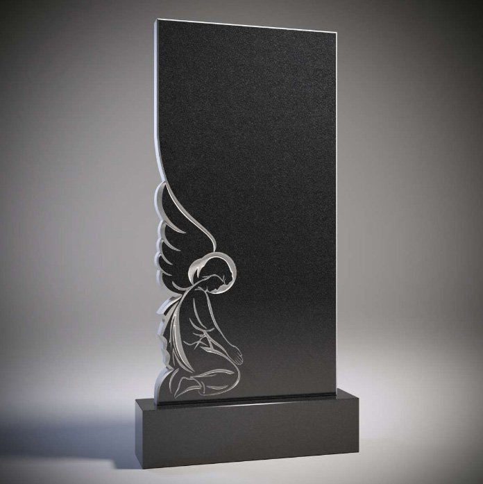 Луксозен гранитен паметник с гравиран портрет и ангел – Премиум черен надгробен монумент - Image 2