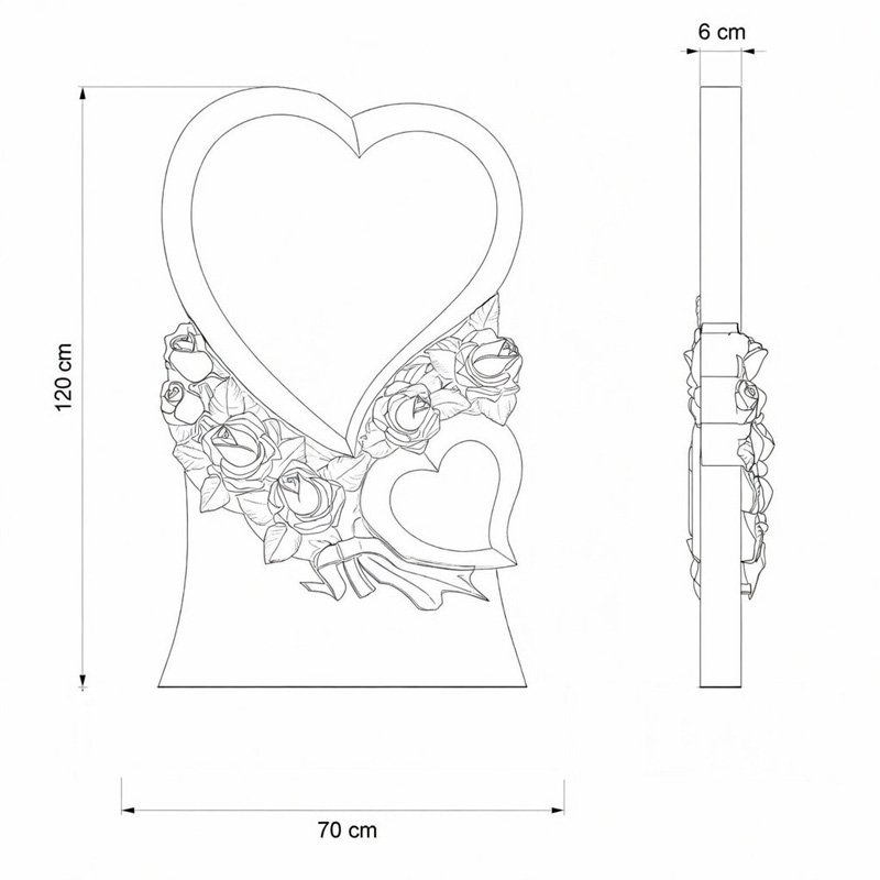 Луксозен гранитен паметник Сърце с рози и портрет – Черен гранит , модерен надгробен монумент - Image 2